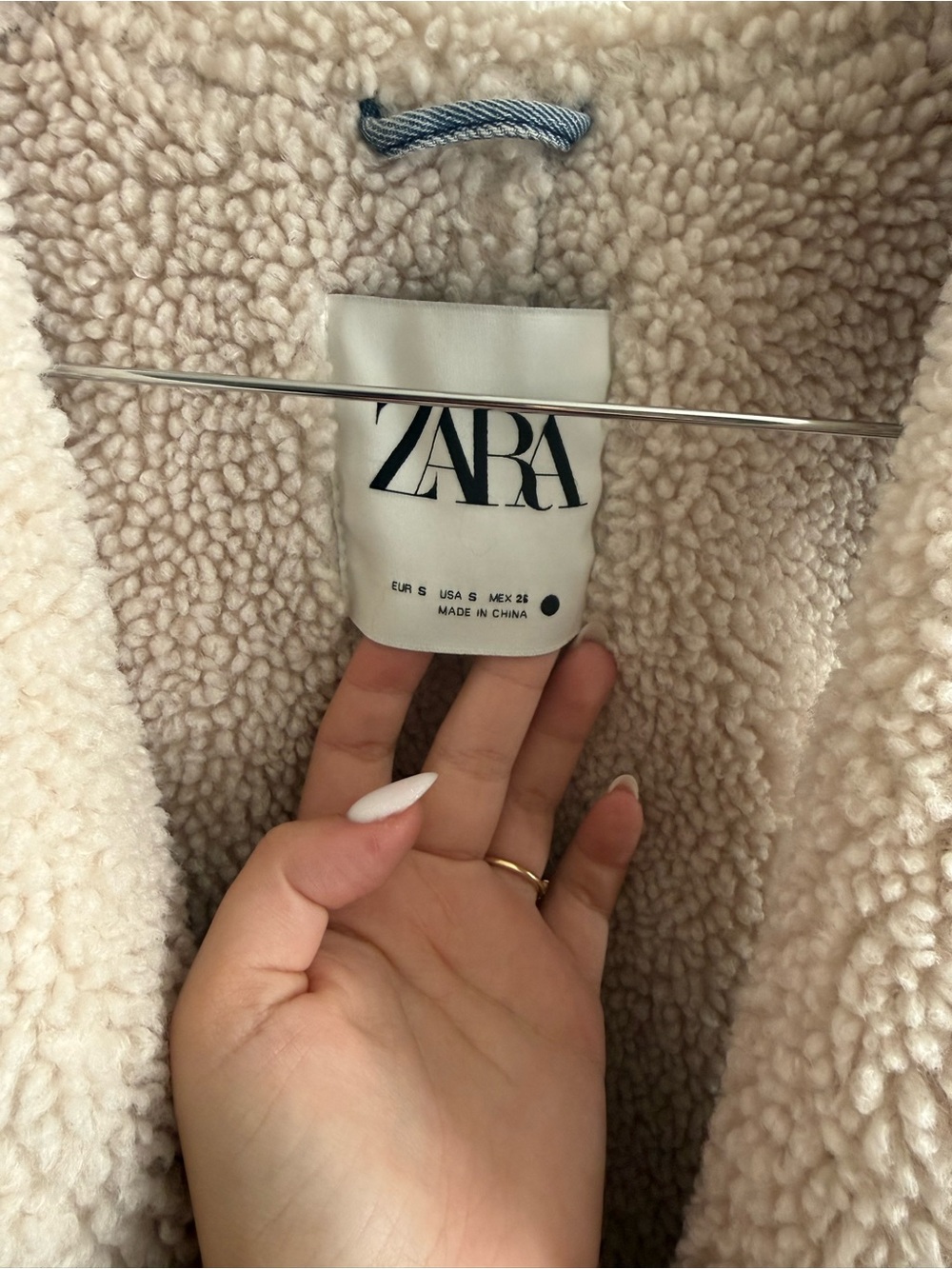 ZARA Cream Sherpa & Light Blue Denim Vest - Picture 2 of 3